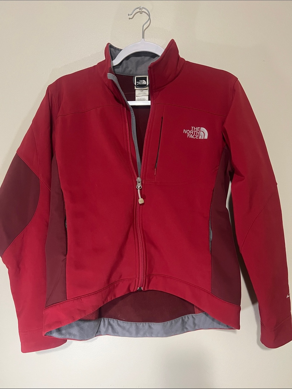 The North Face Women’s Red Softshell Jacket with Maroon Panels
